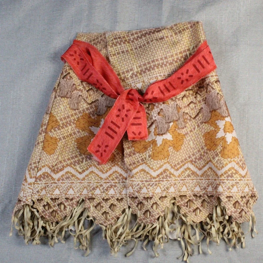 Disney Moana Costume Skirt Size 4-6X Tan Red Polynesian Boho Tropical Dress Up